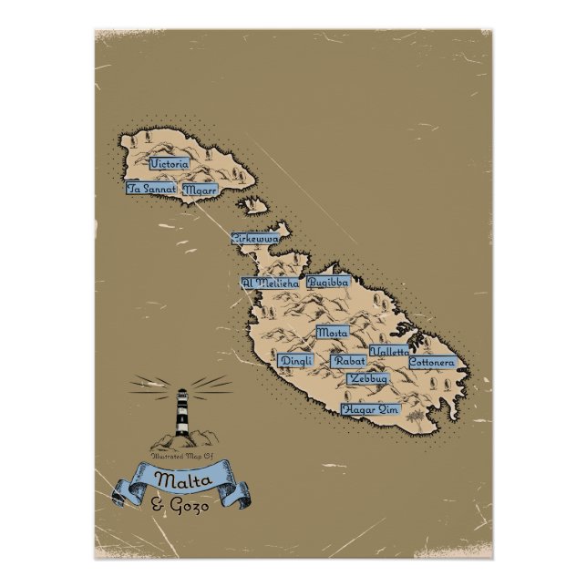Illustrierte Reisekarte Malta Poster (Vorderseite)