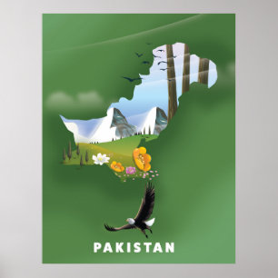Illustrierte Reisekarte Pakistans Poster