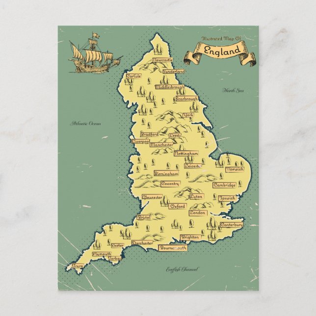Illustrierte Reisekarte von England Ankündigungspostkarte (Vorderseite)