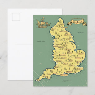 Illustrierte Reisekarte von England Einladungspostkarte
