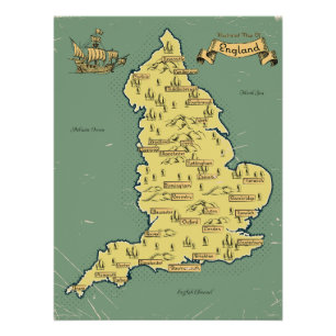 Illustrierte Reisekarte von England Poster