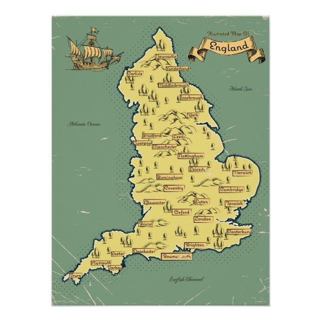 Illustrierte Reisekarte von England Poster (Vorderseite)