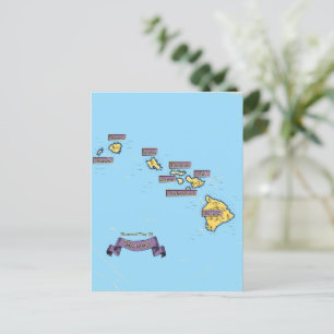 Illustrierte Reisekarte von Hawaii Einladungspostkarte