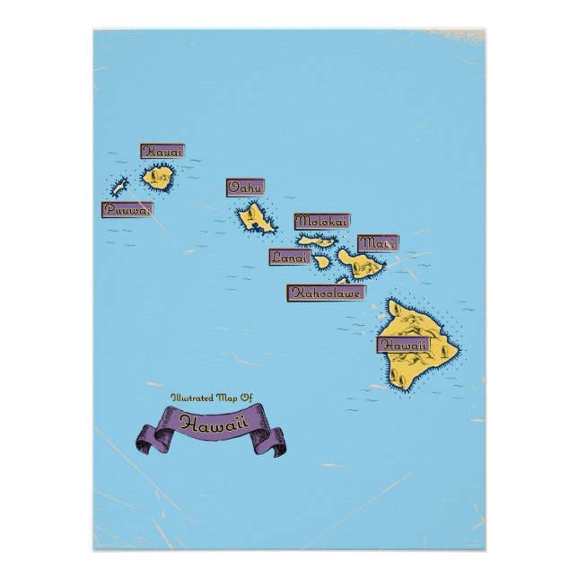Illustrierte Reisekarte von Hawaii Poster (Vorderseite)