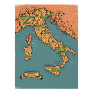Illustrierte Reisekarte von Italien Poster