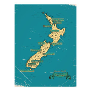 Illustrierte Reisekarte von Neuseeland Fotodruck