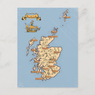 Illustrierte Reisekarte von Schottland Ankündigungspostkarte