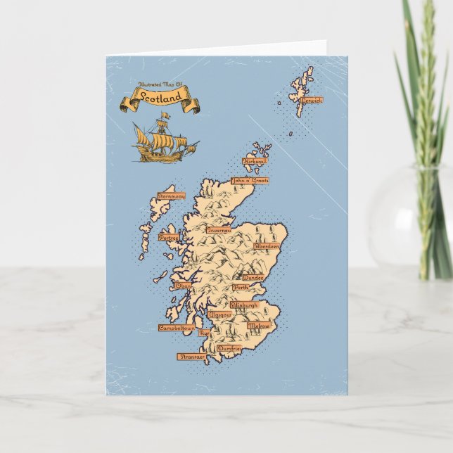 Illustrierte Reisekarte von Schottland Einladung (Vorderseite)