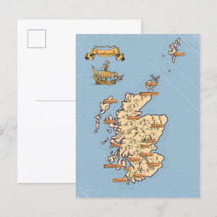 Illustrierte Reisekarte von Schottland Einladungspostkarte
