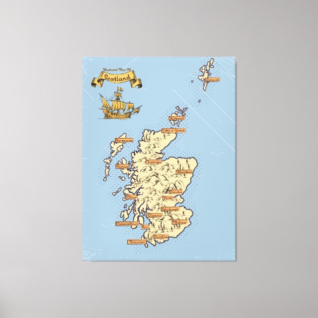 Illustrierte Reisekarte von Schottland Leinwanddruck (Vorderseite)