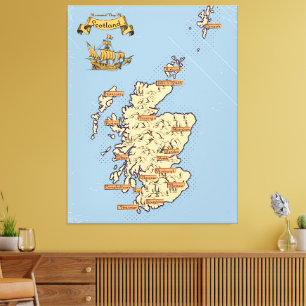 Illustrierte Reisekarte von Schottland Leinwanddruck