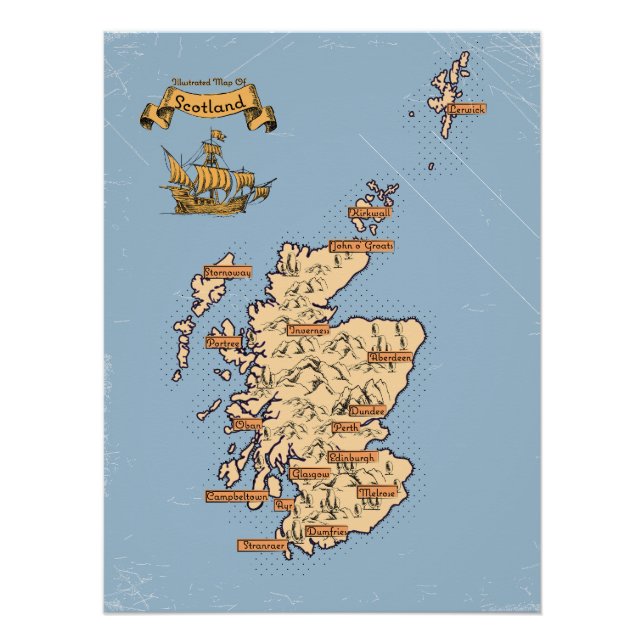 Illustrierte Reisekarte von Schottland Poster (Vorderseite)