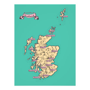 Illustrierte Reisekarte von Schottland (Türkis-Ver Fotodruck