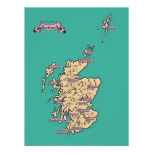Illustrierte Reisekarte von Schottland (Türkis-Ver Poster