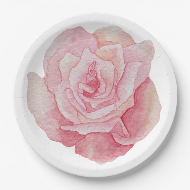 Illustrierte Rosa Rose Pappteller (Vorderseite)