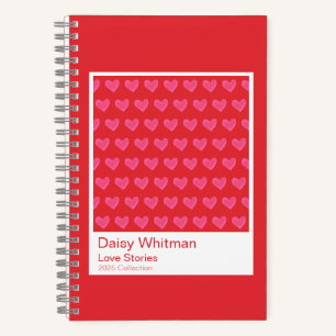 Illustrierte rosa und rote Herzen Spiralblock Notizbuch