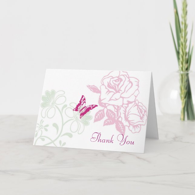 Illustrierte Rose & Butterfly Garden Wedding Dankeskarte (Vorderseite)