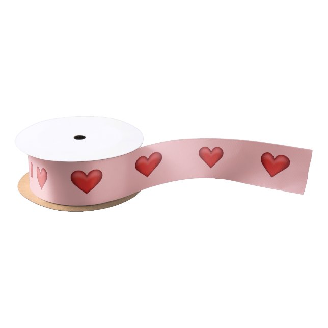 Illustrierte rote Herzen in Rosa Satinband (Spule)