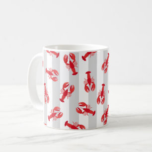 Illustrierte Rote Hummer auf hellgrauen Streifen Kaffeetasse