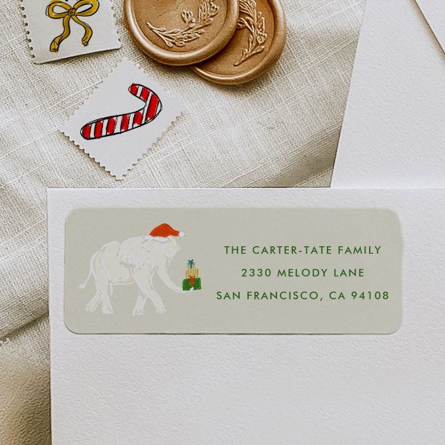 Illustrierte Rücksendeadresse (Festive White Elephant Illustrated Return Address Label)
