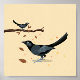 Illustrierte Schwarze Vögel im Herbst Poster