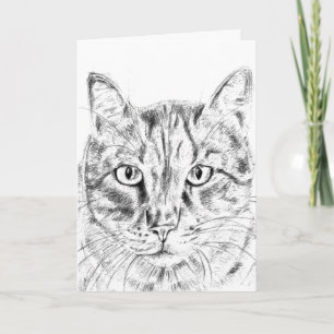Illustrierte Schwarzweißkatze Karte