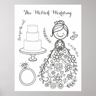 Illustrierte Seite zur Färbung von Hochzeiten Poster