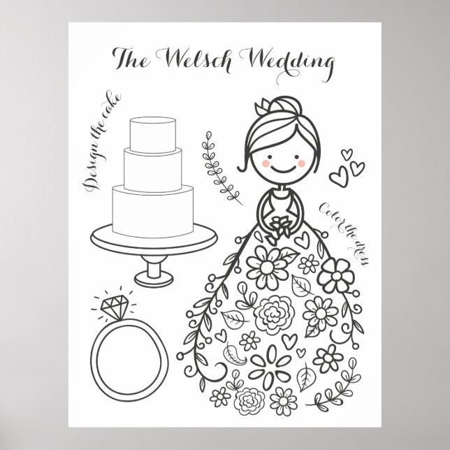 Illustrierte Seite zur Färbung von Hochzeiten Poster (Vorne)
