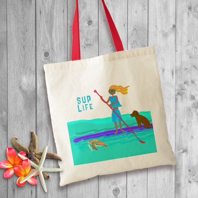 Illustrierte Stand Up Paddleboard Mädchen Hund Sch Tragetasche (Von Creator hochgeladen)