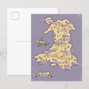Illustrierte Wanderkarte von Wales Einladungspostkarte