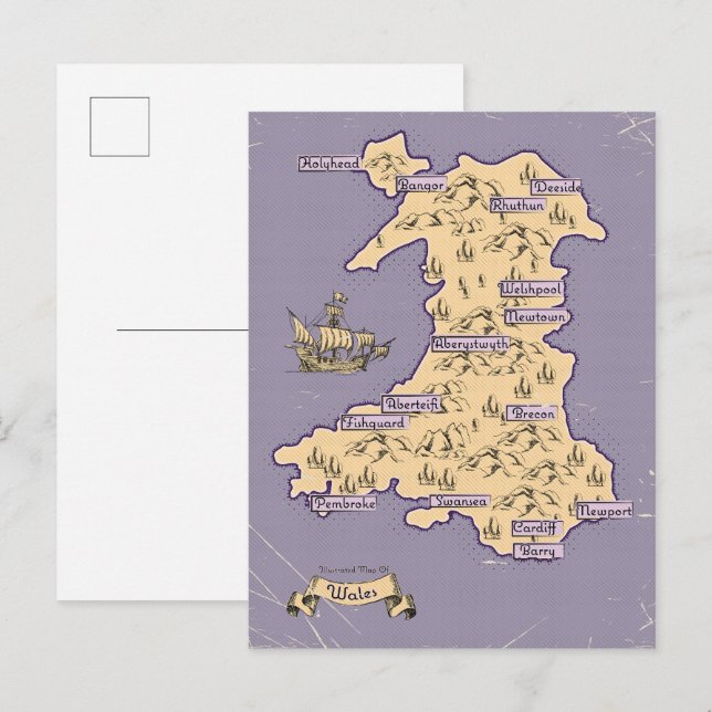 Illustrierte Wanderkarte von Wales Einladungspostkarte (Vorne/Hinten)