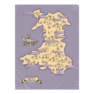Illustrierte Wanderkarte von Wales Fotodruck