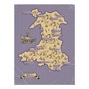 Illustrierte Wanderkarte von Wales Poster