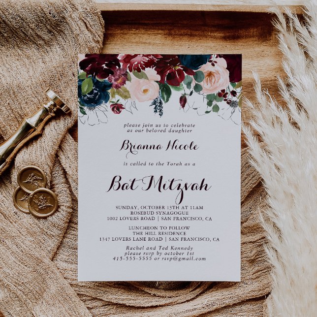 Illustrierte Wasserfarbe Bat Mitzvah Einladung (Von Creator hochgeladen)