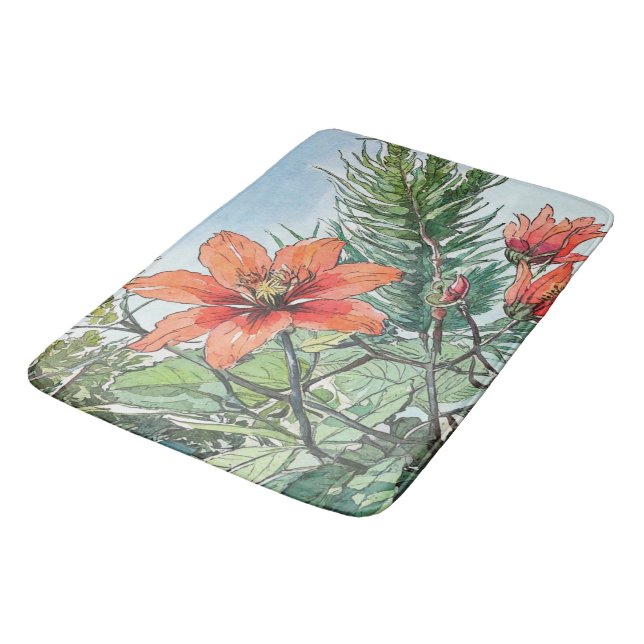 Illustrierte Wasserfarbe Botanische Orangenblüte Badematte (Schrägansicht)