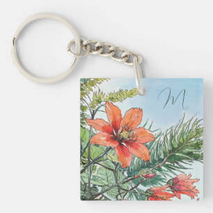 Illustrierte Wasserfarbe Botanische Orangenblüte Schlüsselanhänger