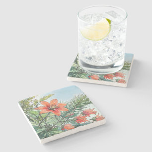 Illustrierte Wasserfarbe Botanische Orangenblüte Steinuntersetzer