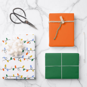 Illustrierte Weihnachtsbeleuchtung rot/grün Geschenkpapier Set