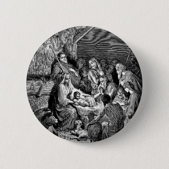 Illustrierte Weihnachtskrippe Button (Vorderseite)