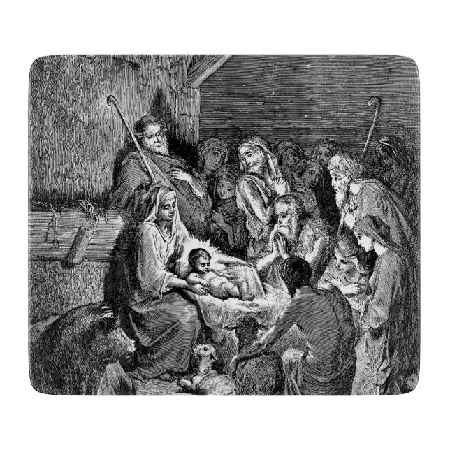 Illustrierte Weihnachtskrippe Schneidebrett (Vorderseite)