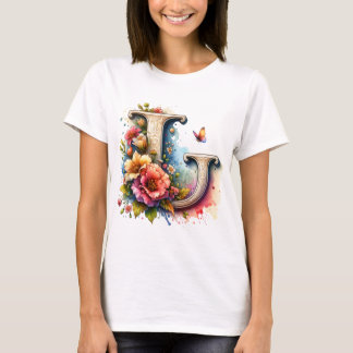 Illustrierter Blumenbrief "J" T-Shirt