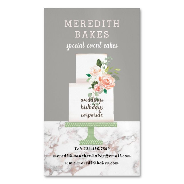 Illustrierter Cake Designer Hochzeitsplaner Magnetische Visitenkarte (Vorderseite Vertikal)
