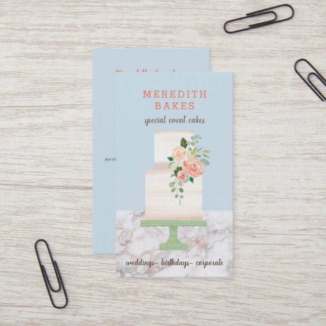 Illustrierter Cake Designer Hochzeitsplaner Visitenkarte (Vorderseite/Rückseite Beispiel)