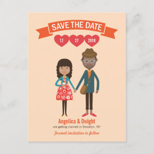 Illustrierter Cartoon Couple Portrait Hochzeit Ankündigungspostkarte