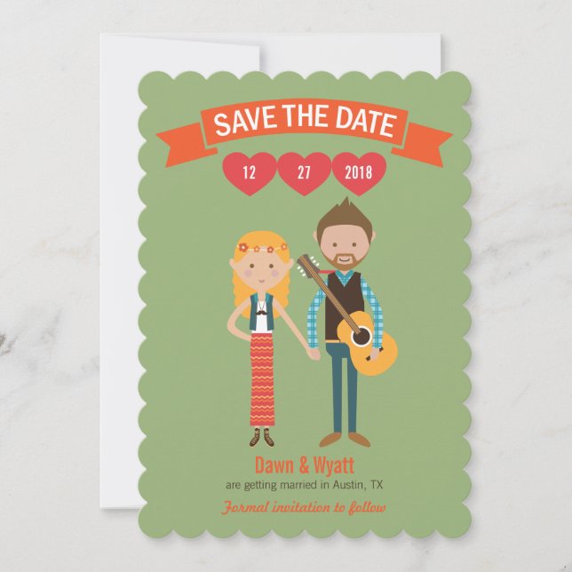 Illustrierter Cartoon Couple Portrait Hochzeit Einladung (Vorderseite)