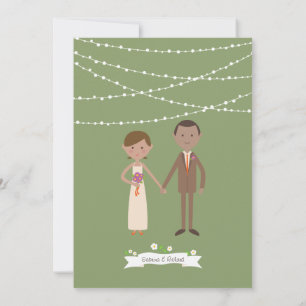 Illustrierter Cartoon Couple Portrait Hochzeit Einladung