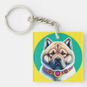 Illustrierter Chow-Chow-Hund mit dekorativem Halsb Schlüsselanhänger