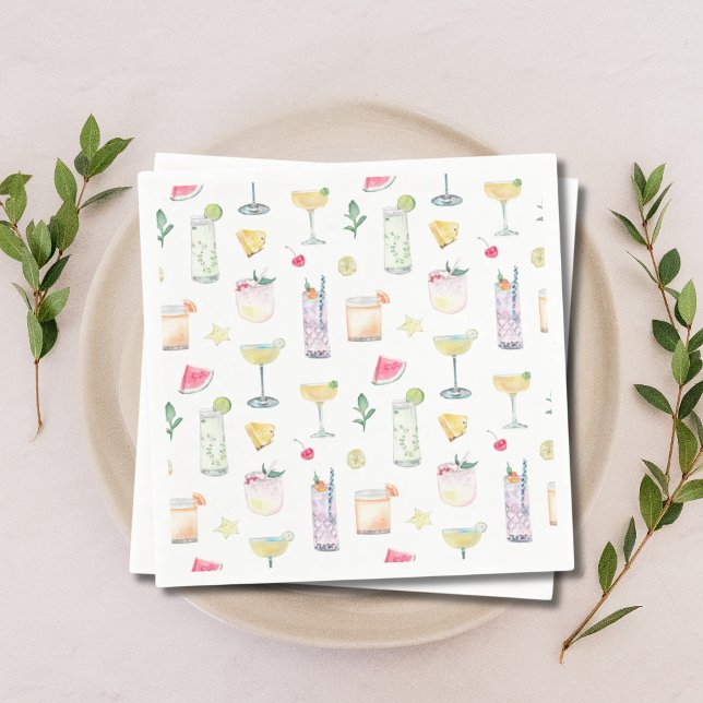 Illustrierter Cocktail während der Sommerhochzeit  Serviette (Illustrated Cocktail Hour Summer Wedding Napkins
)