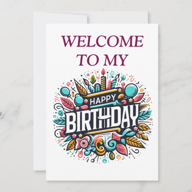 Illustrierter Geburtstag - Einzigartig festlich Einladung (Vorderseite)