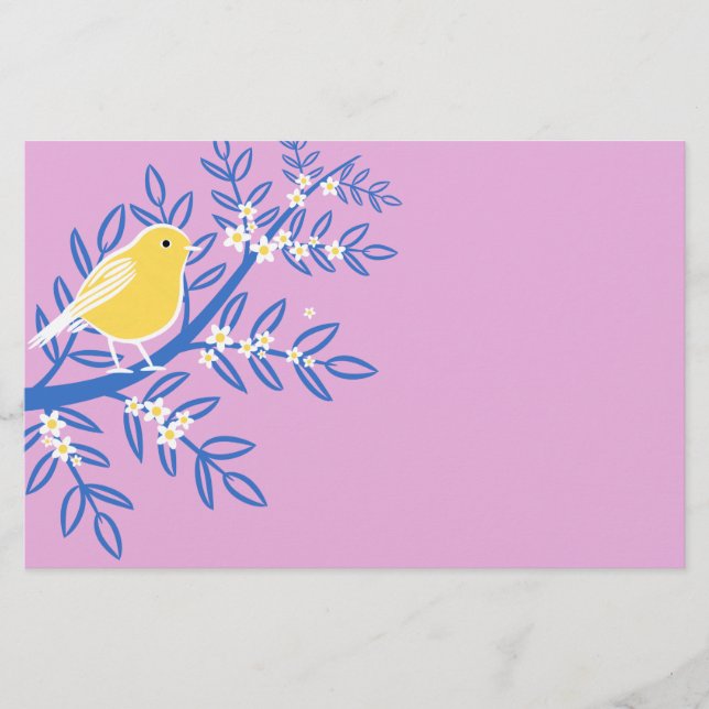 Illustrierter Gelbbvogel auf rosa Hintergrund Briefpapier (Vorderseite)
